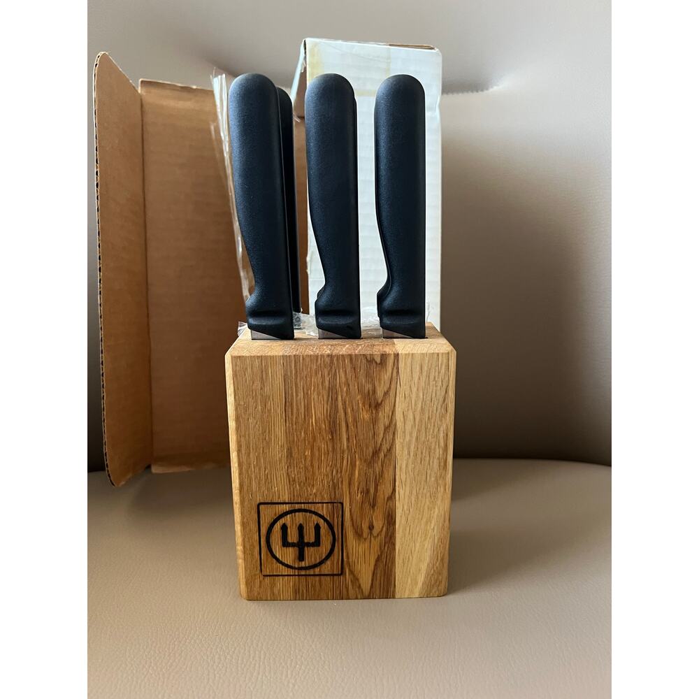 Wusthof Vintage Dreizak #4053 4.5" 6 pc Steak Knife w/Oak Block Solingen Molded